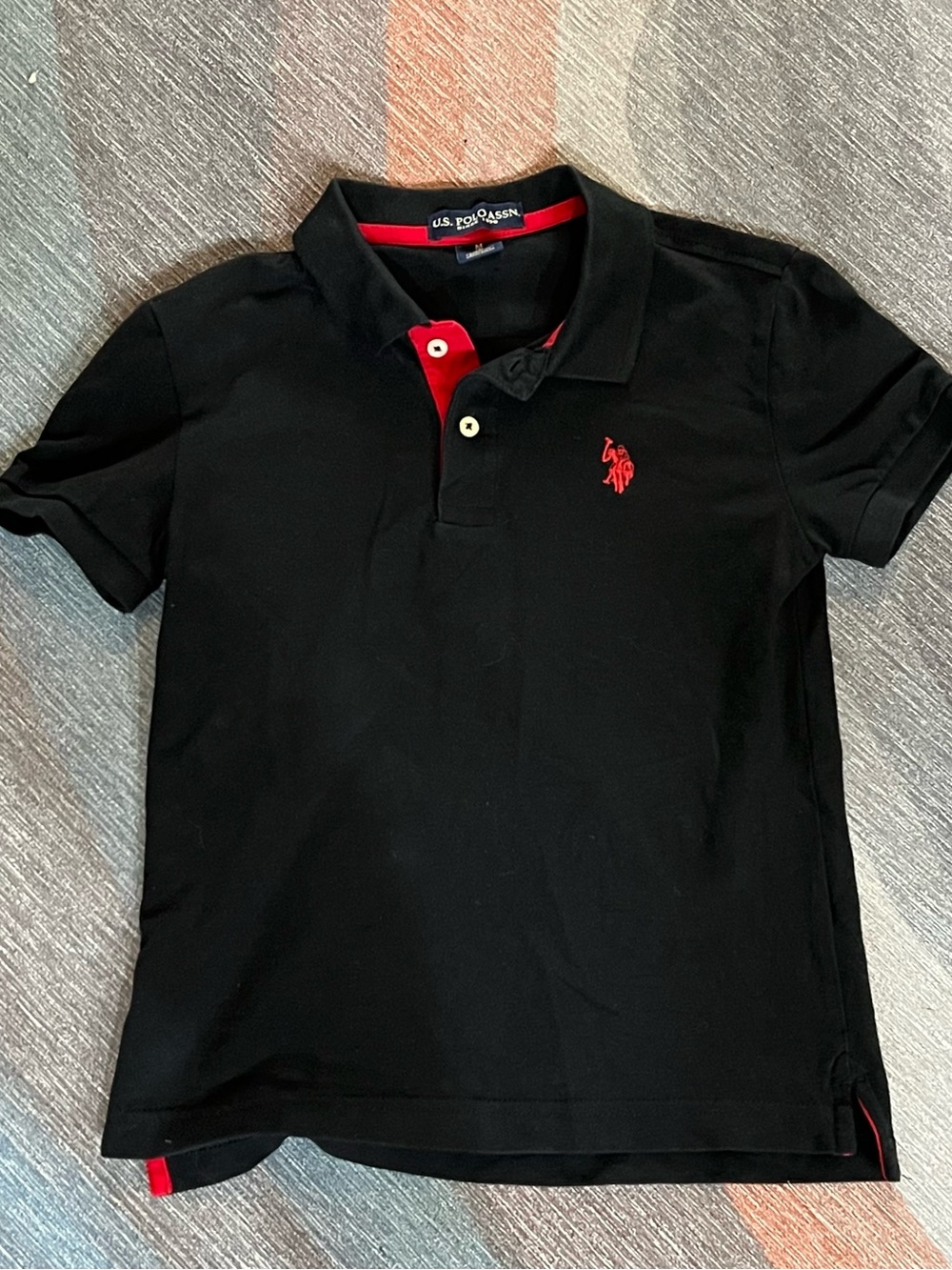 U.S. Polo Assn. Black Polo with Red Logo and Trim